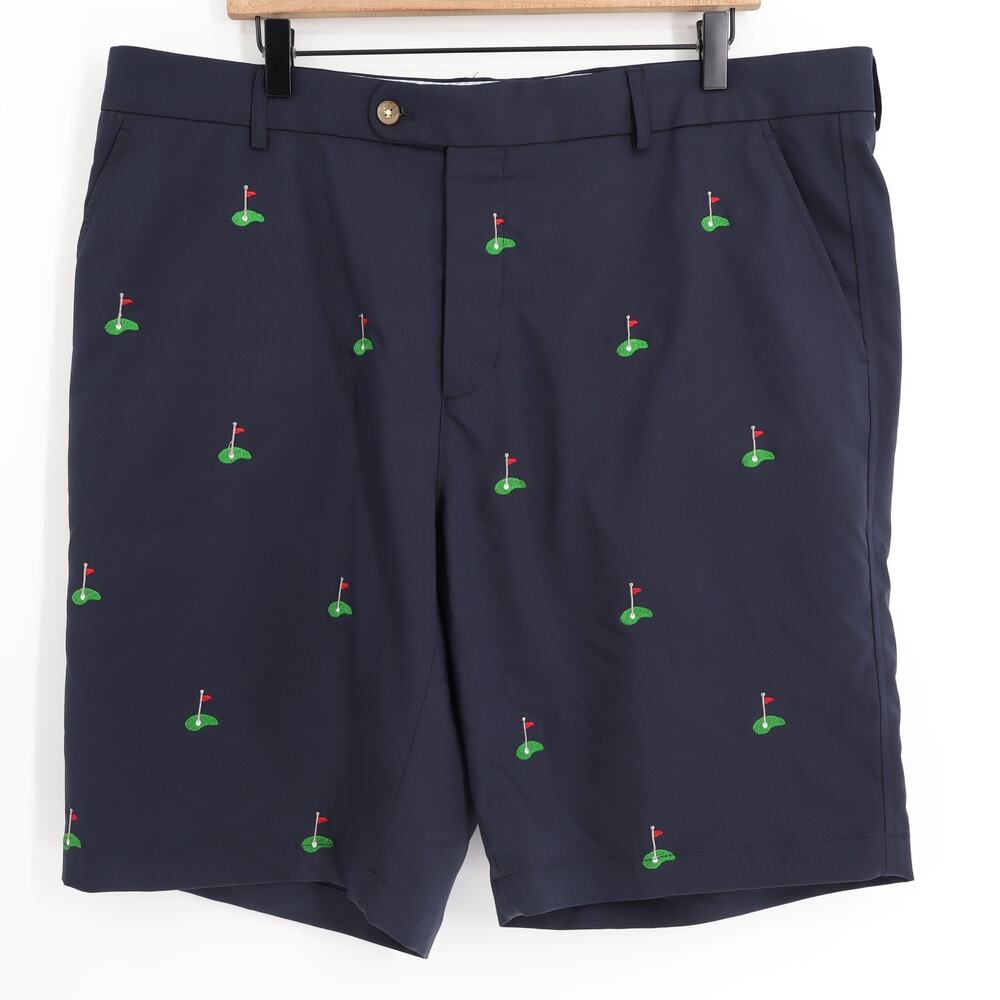 J. McLaughlin Shorts Mens Size 40 Navy Blue Golf Embroidered Flat Front Chino